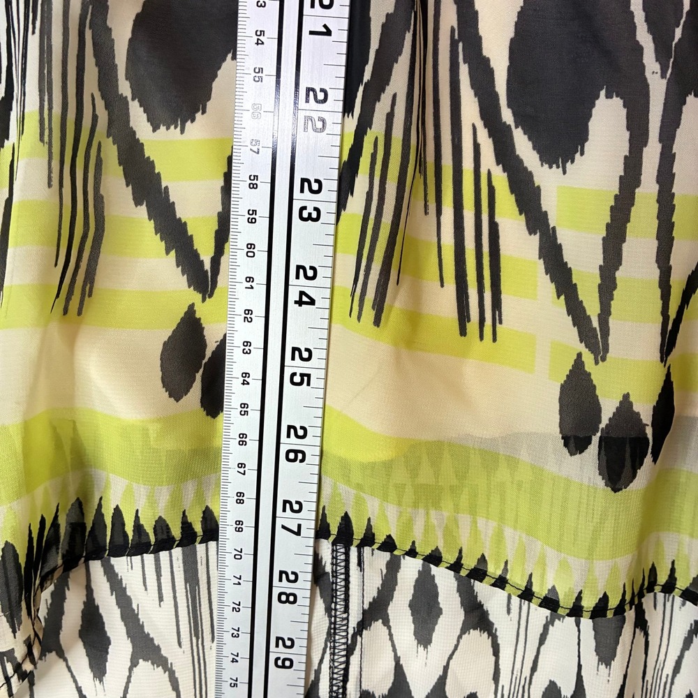 Bisou Bisou Dress Women's 14 Green Ikat High Low Tiered Ruffle 13KD582B - Picture 6 of 11